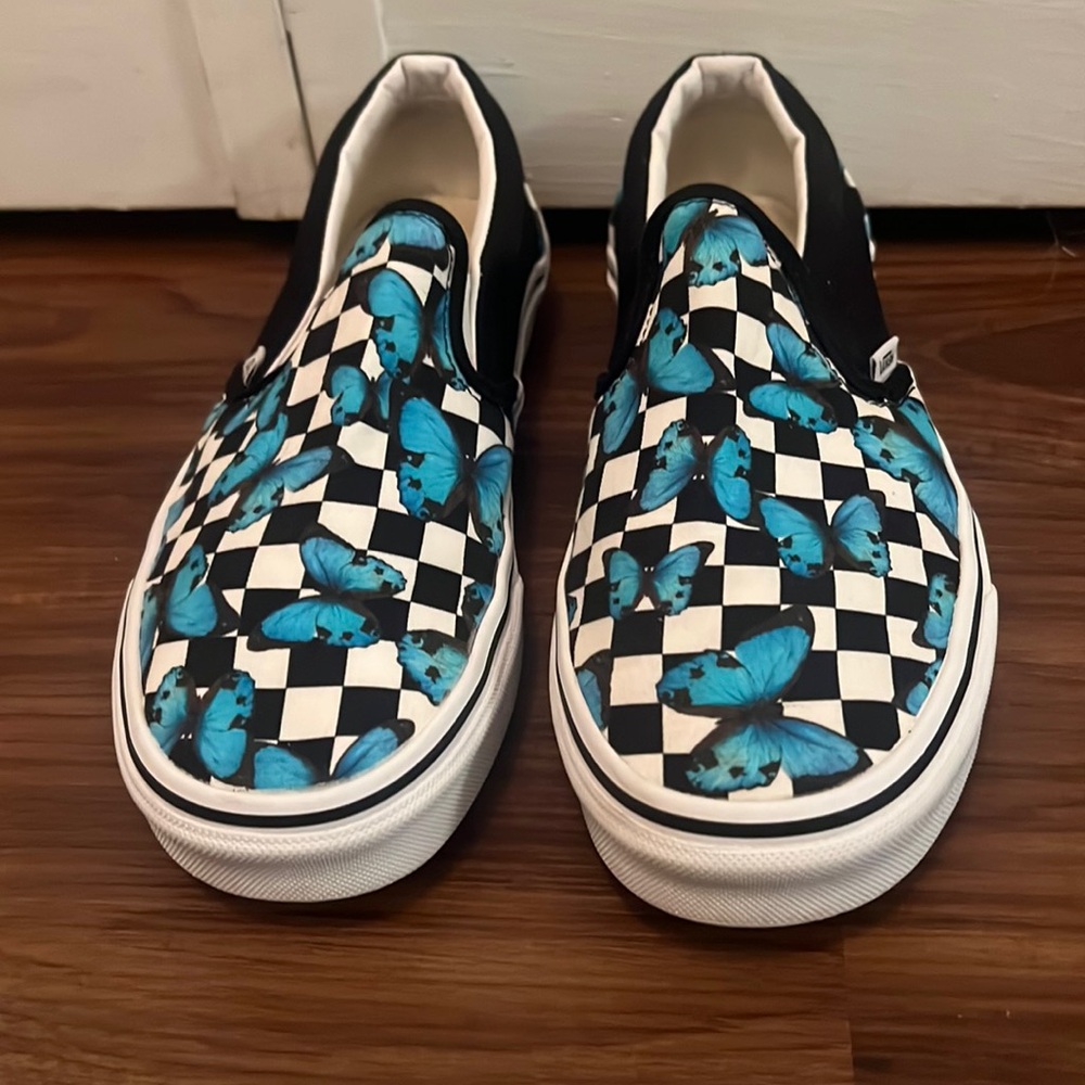 Vans butterfly checkered slip on shoes size 9.5 womens 8 men
